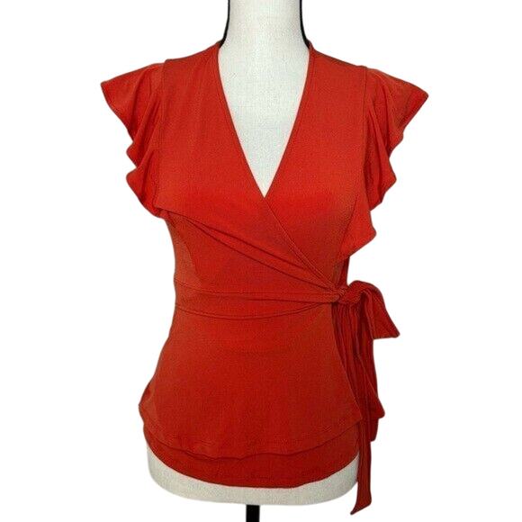 Banana Republic Tops - Banana Republic Top Women’s XS Short Sleeves Flare Side Knot Tie Orange Stretch
